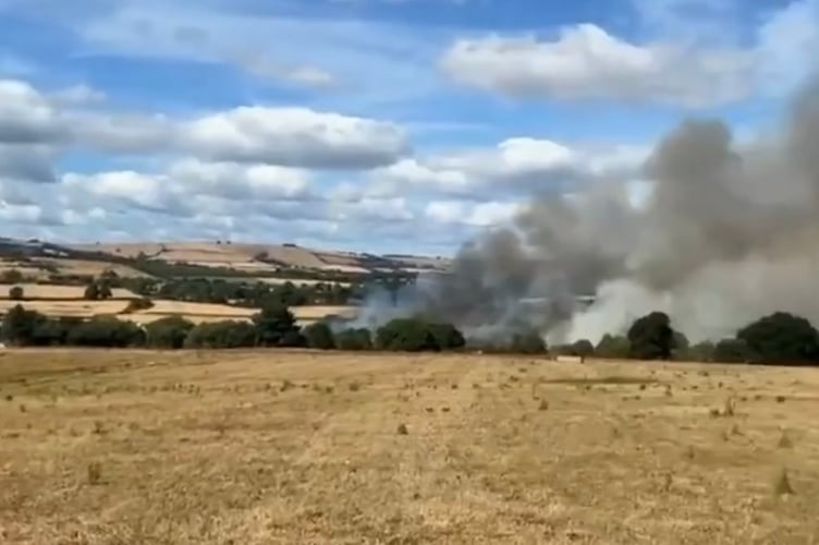 The fire along the railway line at Newton St Cyres.