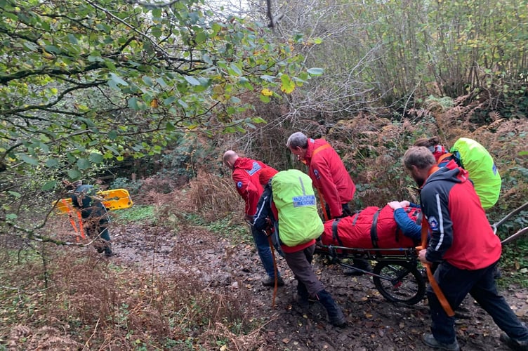 Dartmoor Search and Rescue Team Tavistock stretcher man to safety at Knowle Down, Walkhampton