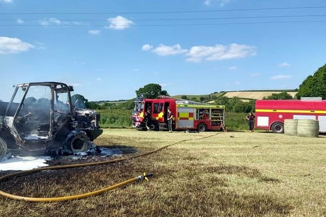 Firefighters from Chagford and Danes Castle were called in to deal with a tractor fire yesterday afternoon, Saturday.
The tractor was completely destroyed in the blaze and Chagford Fire Station has relesed this picture of the fire on their Facebook pages adding: 'A crew from Chagford along with our colleagues from Danes Castle attend a tractor fire at Yeoford this afternoon
The tractor was completely destroyed.'
(3-6-23)