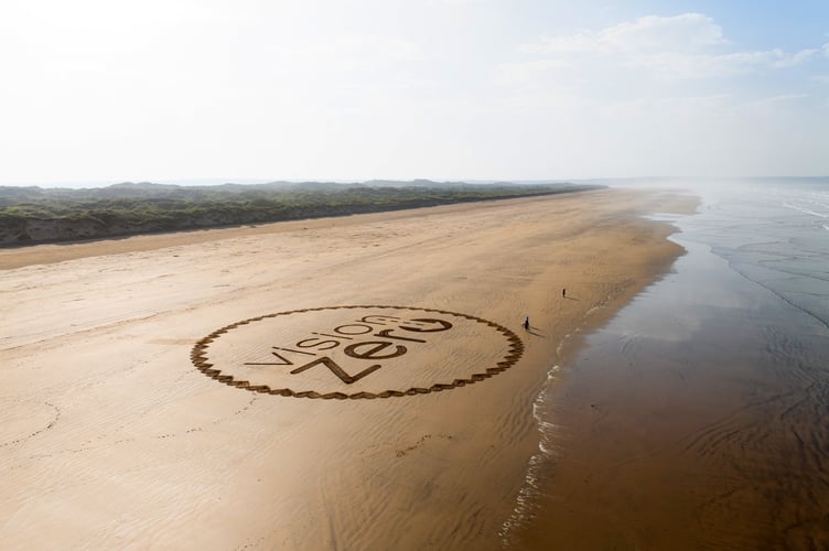 The sand art created for Vision Zero at Saunton beach by Chris Howarth.