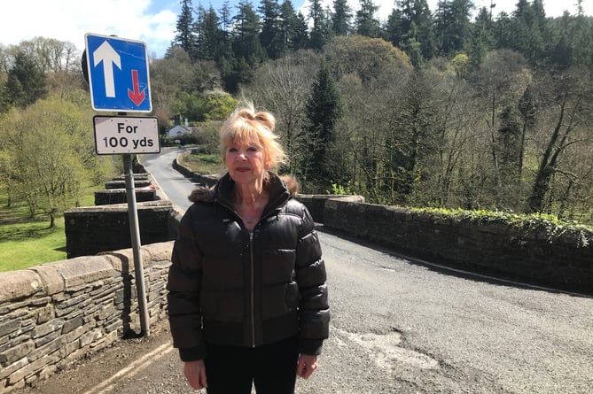 Gunnislake Cornwall councillor Dorothy Kirk on the Cornish side of the Tamar Bridge