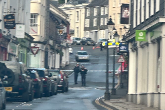 The scene in West Street, Tavistock