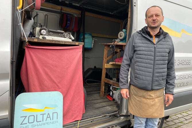 Zoltan, Tavistock knife sharpener, says water pollution and education are issues a new Government would have to address.