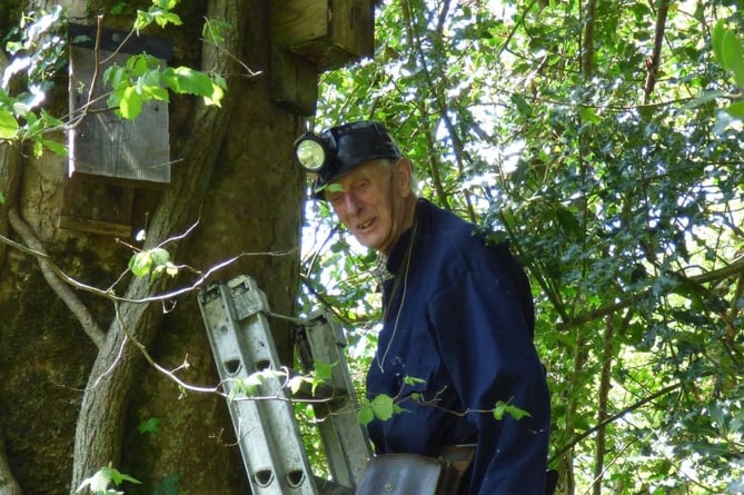 Tony Atkinson inspecting bat boxes