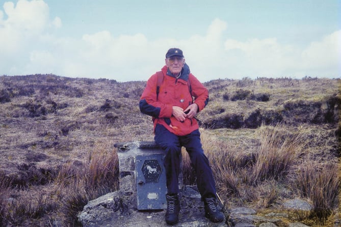 Fred Barlow at Cranmere Pool on his final walk there in 2003