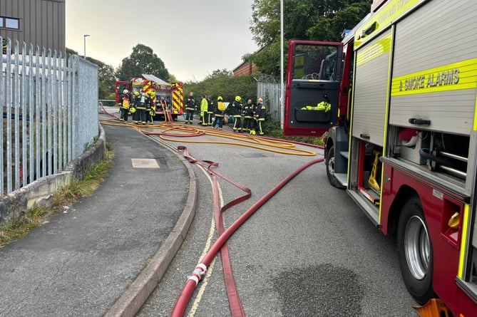 Tavistock fire crews fight a fire on a town industrial estate at the weekend