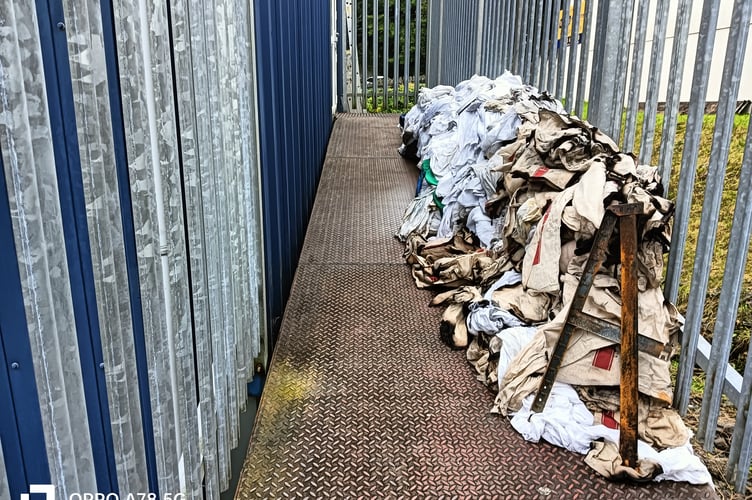 Fire-damaged linen from the A&T Cleaning Services premises fire.