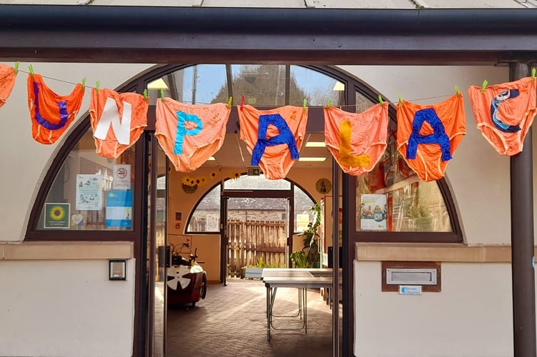 Families are invited to Tavistock Library's Fun Palace event this Saturday. Pictured are some oversized pants to add to the fun at a previous event