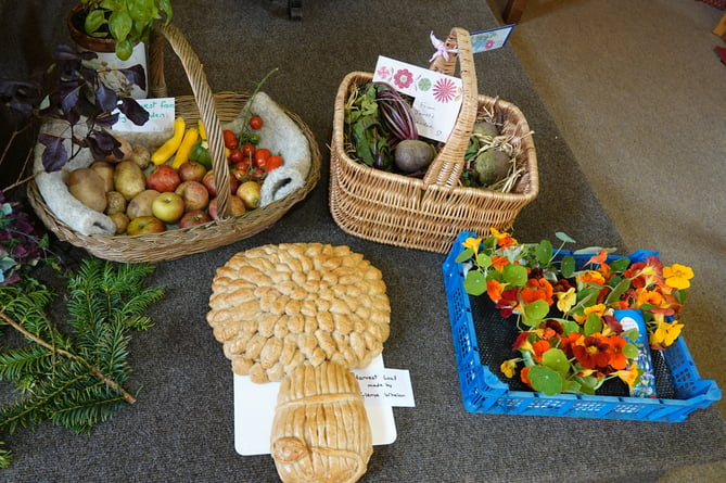 Harvest produce, including a loaf of bread baked by Glenys Whelan